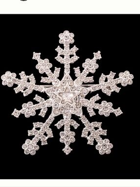 NWT: Vintage Napier Signed Silvertoned Crystal  Snowflake Brooch, Blingy